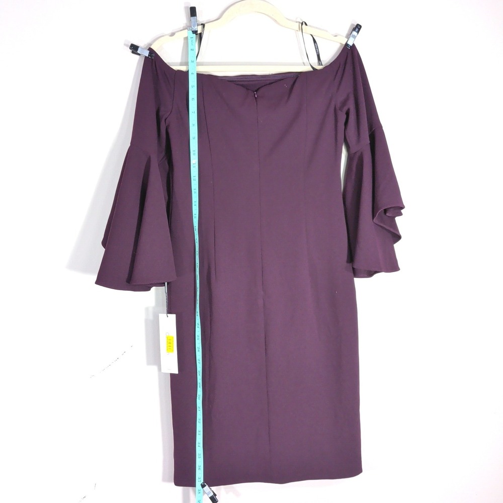 Calvin Klein Purple Sheath Dress; Off Shoulder Bell Sleeve NWT
